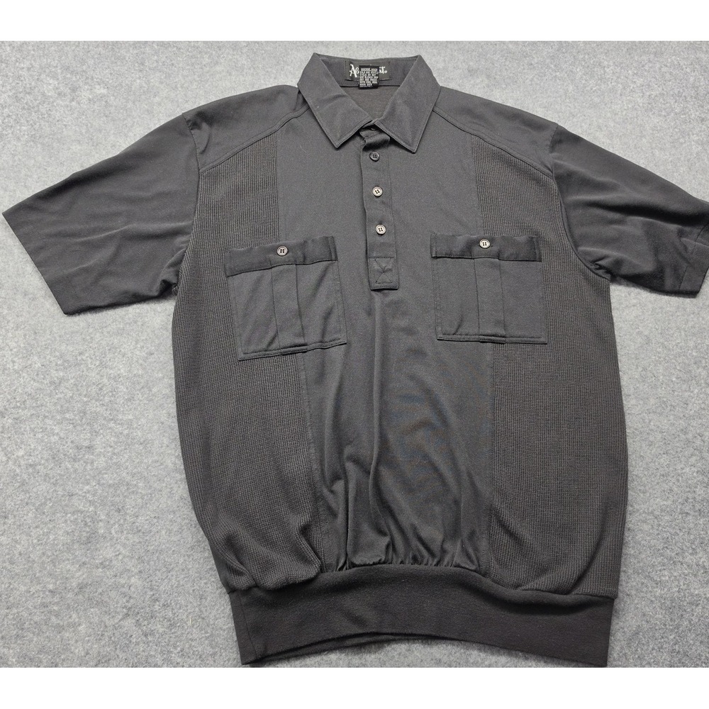 Alan Stuart Mens Medium Knit Design Short Sleeve Banded Hem Polo Shirt